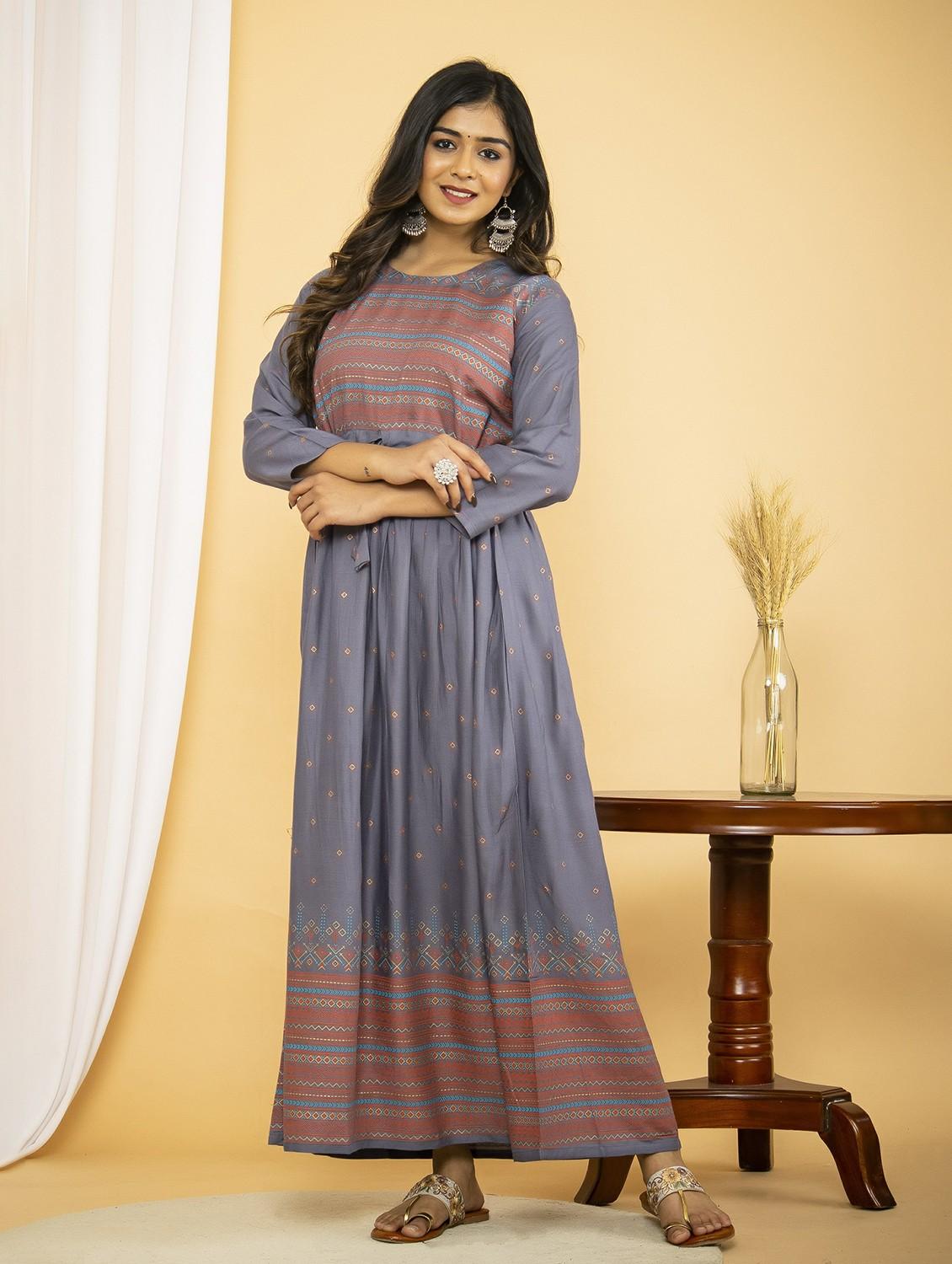 grey colored flared kurta - 20321373 - Standard Image - 1