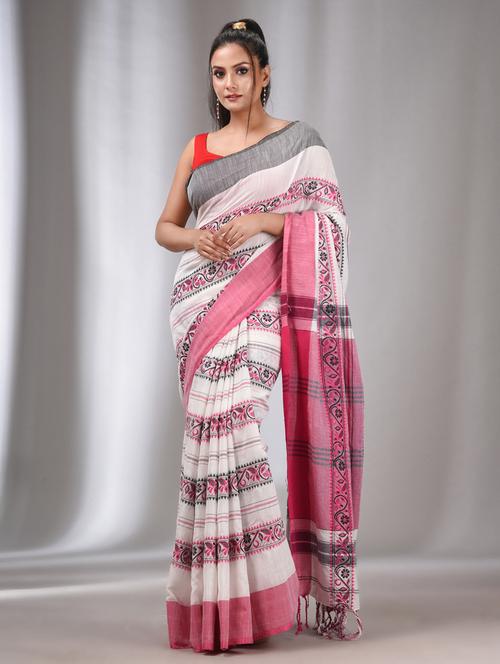 women's printed white colored saree with blouse - 20322495 -  Standard Image - 0