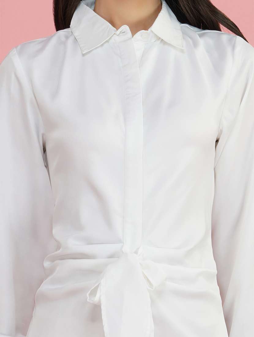 white solid long sleeves shirt dress - 20322664 -  Standard Image - 4