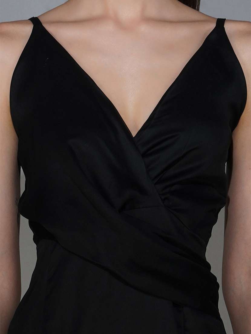 black solid shoulder strap bodycon dress  - 20322666 -  Standard Image - 4