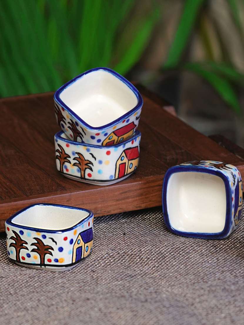 freakway hand-painted multicolored ceramic bowls set ceramic vegetable bowl  (multicolor, pack of 6) brown & white