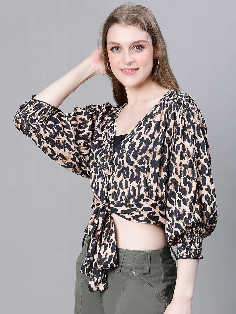 beige animal print crop top - 20322883 -  Standard Image - 1