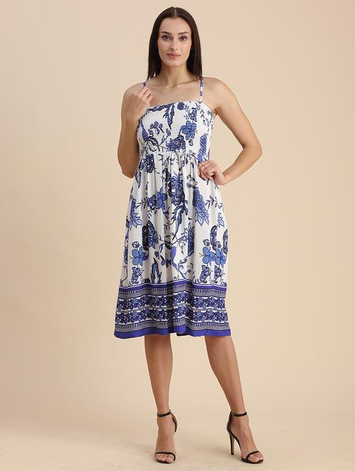 white floral print shoulder strap a-line dress - 20322924 -  Standard Image - 0
