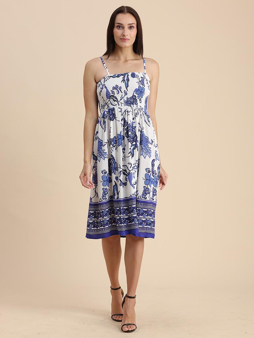 white floral print shoulder strap a-line dress - 20322924 - Standard Image - 1