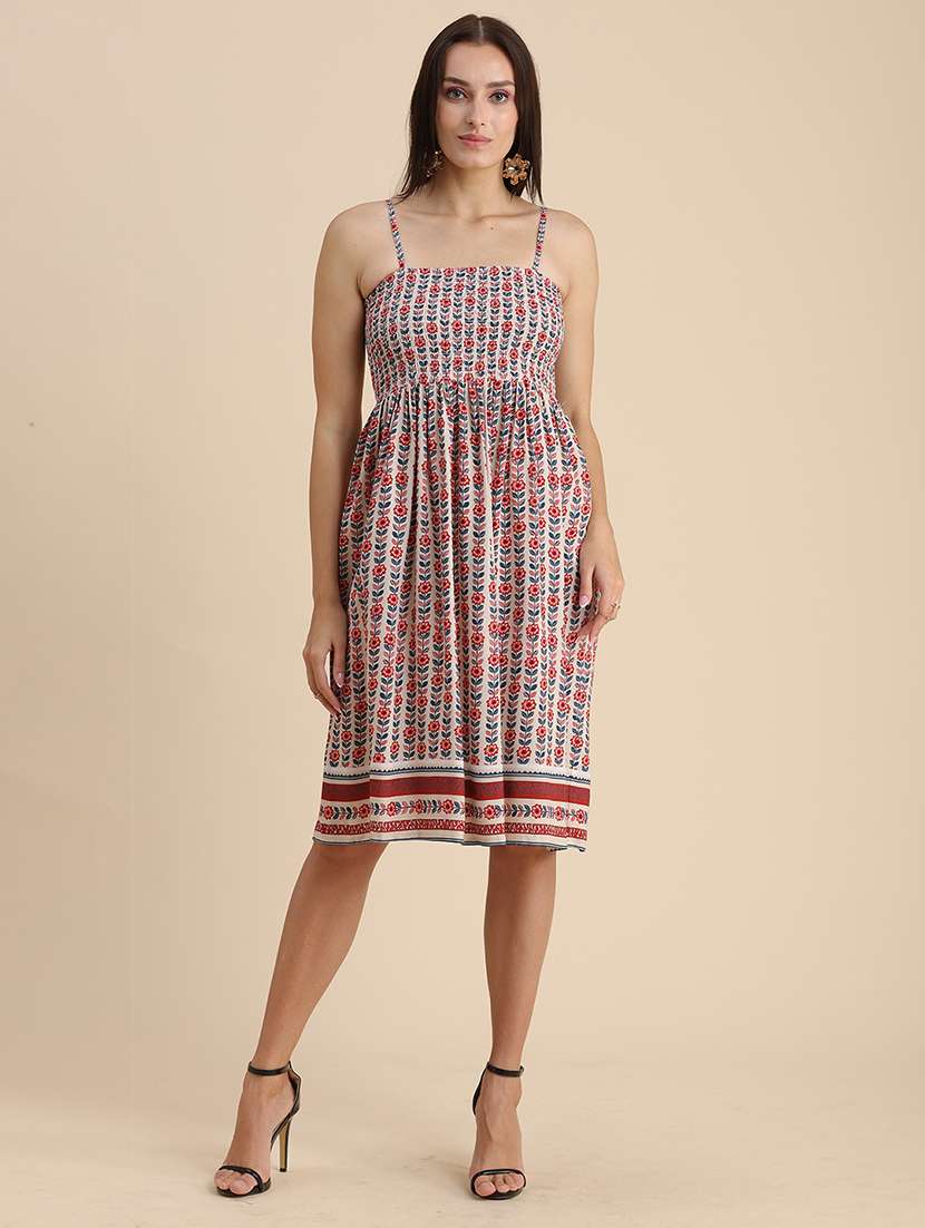  floral print shoulder strap fit & flare dress