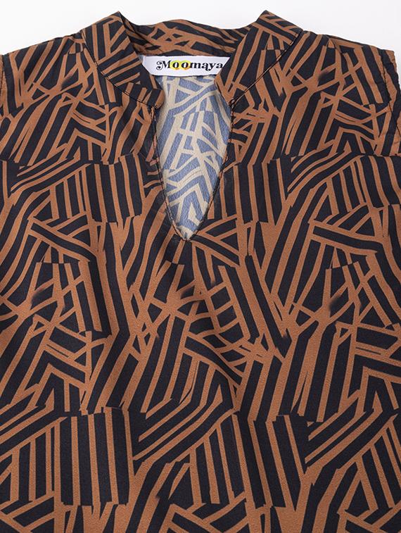 women brown printed crepe empire line dress - 20322927 - Standard Image - 4