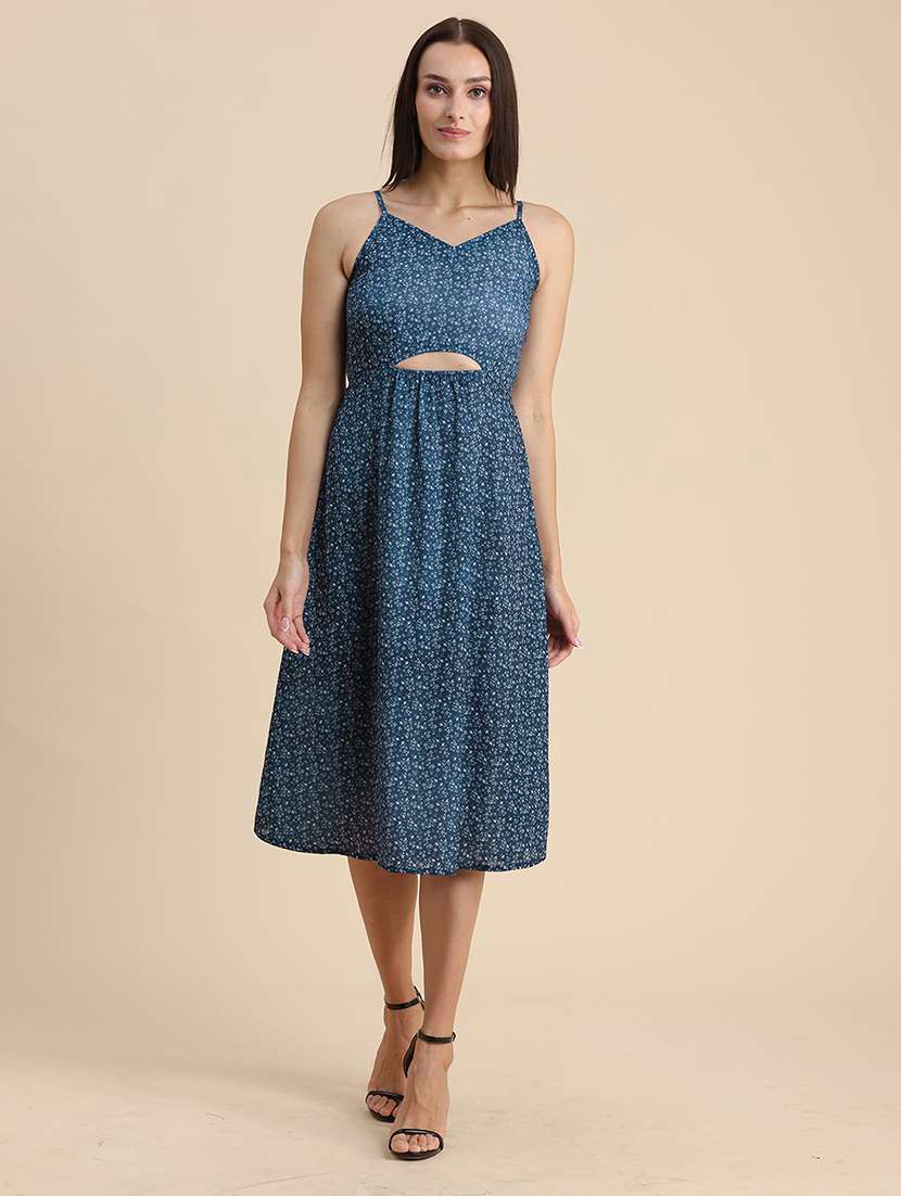  floral print shoulder strap a-line dress