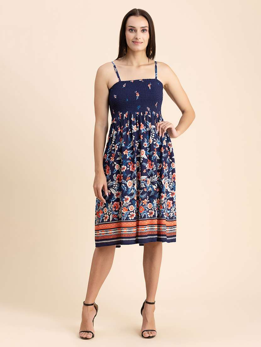 navy blue floral fit & flare dress - 20322951 - Standard Image - 1