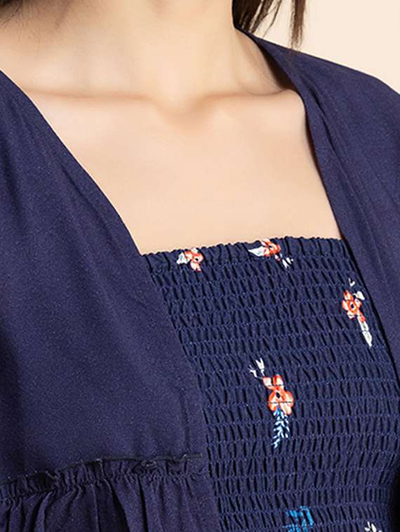 navy blue floral fit & flare dress - 20322951 - Standard Image - 4