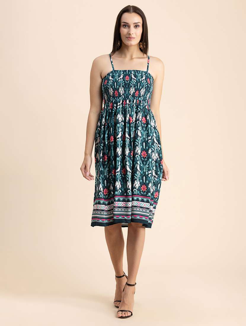 women multi color printed rayon fit & flare dress - 20322952 - Standard Image - 1