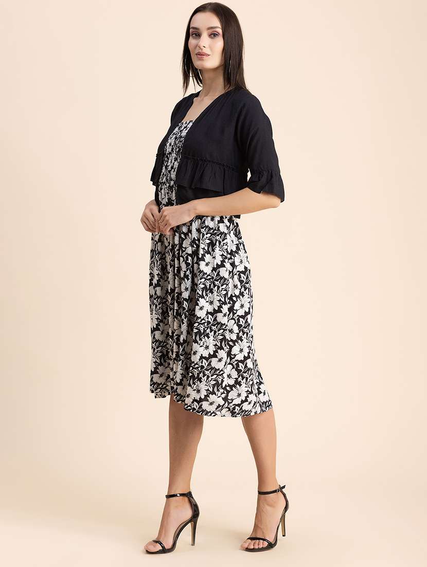 black floral fit & flare dress with shrug - 20322953 -  Standard Image - 1