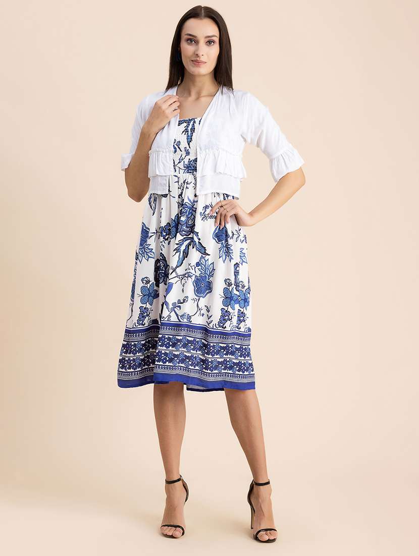 white floral print fit & flare dress