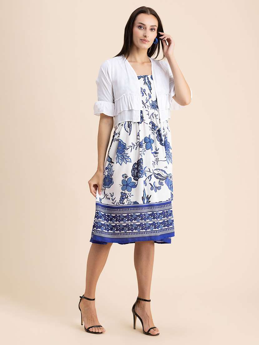 white floral print fit & flare dress - 20322954 -  Standard Image - 1