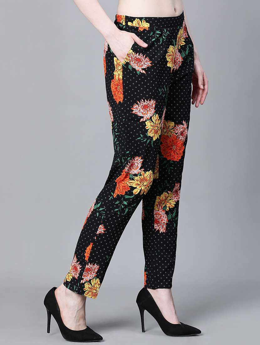 black floral printed flat front trouser - 20323067 - Standard Image - 1