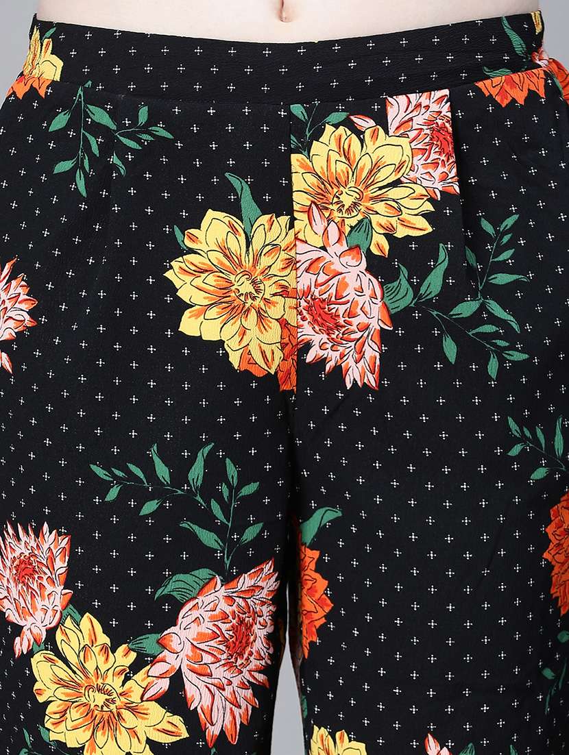 black floral printed flat front trouser - 20323067 - Standard Image - 4