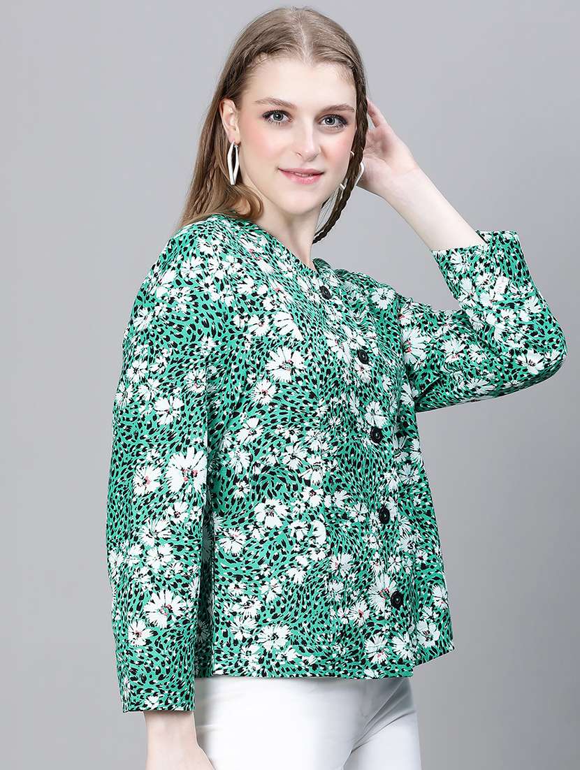 green printed regular jacket - 20323096 - Standard Image - 1