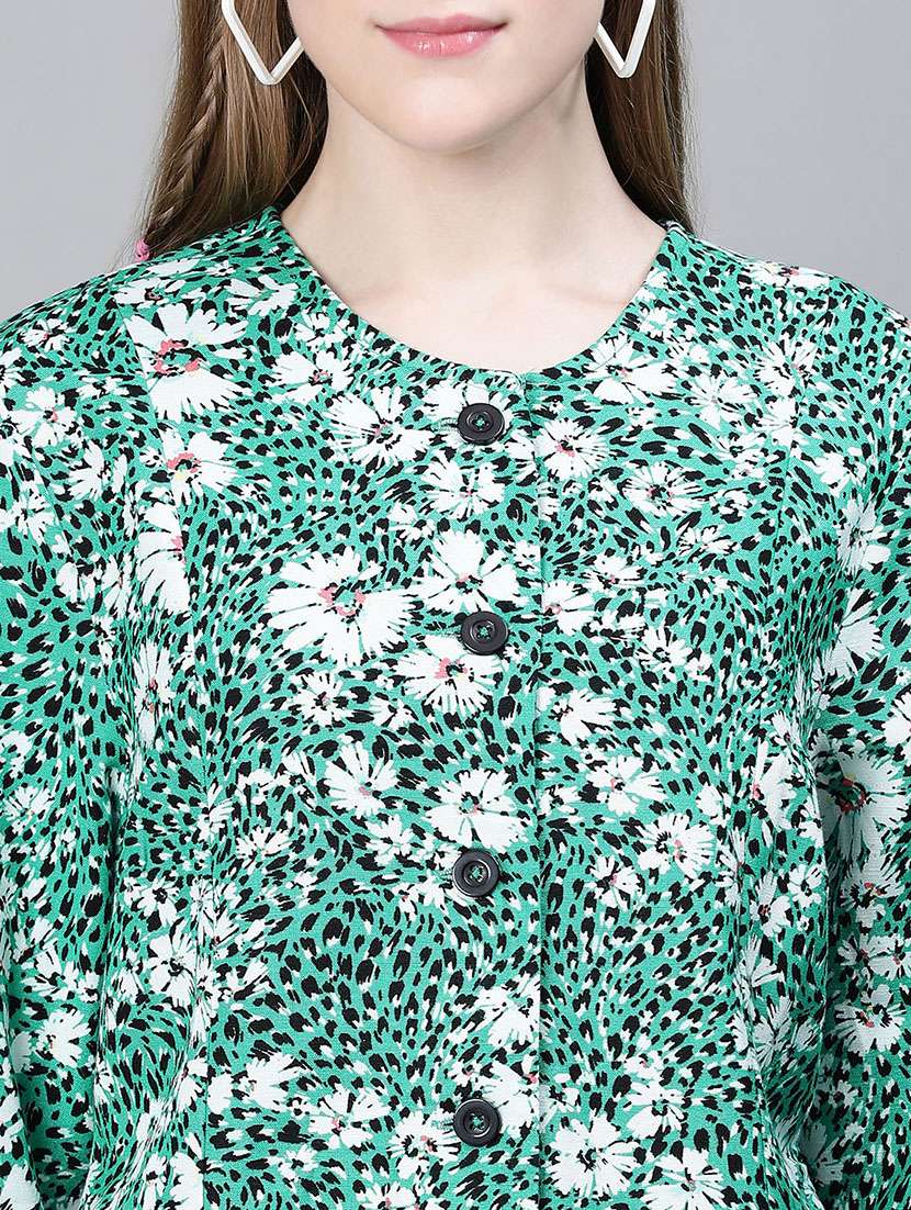 green printed regular jacket - 20323096 - Standard Image - 4