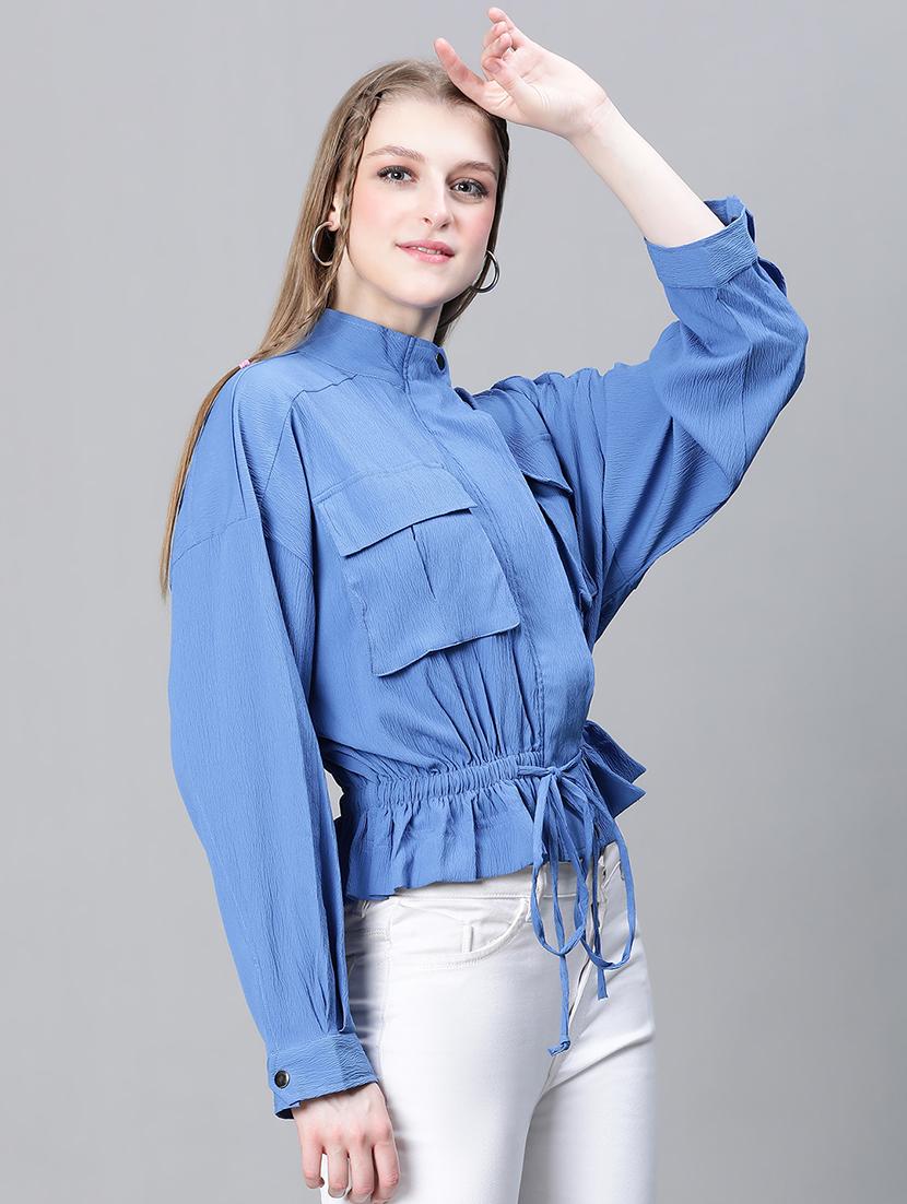 blue self design peplum jacket - 20323100 - Standard Image - 1