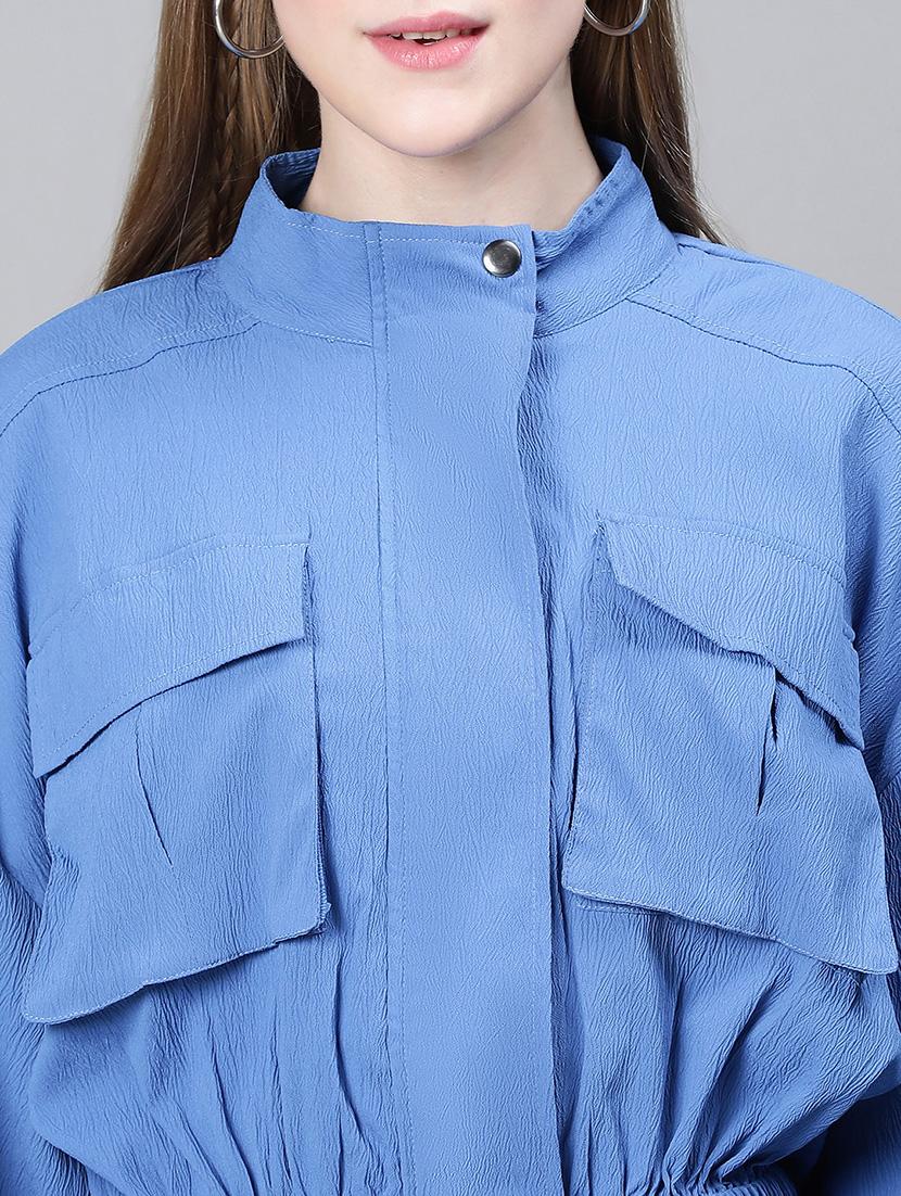 blue self design peplum jacket - 20323100 - Standard Image - 4