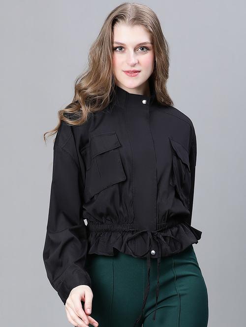 black solid peplum jacket - 20323101 - Standard Image - 0