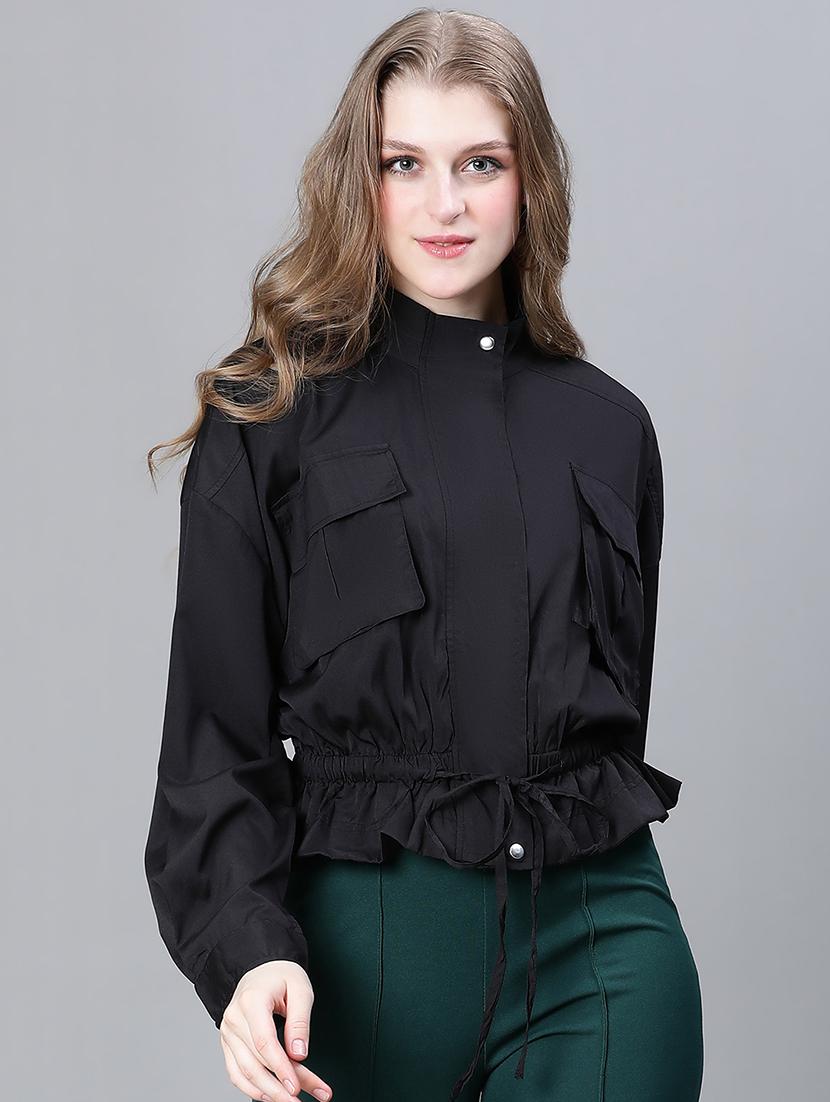black solid peplum jacket - 20323101 - Zoom Image - 0
