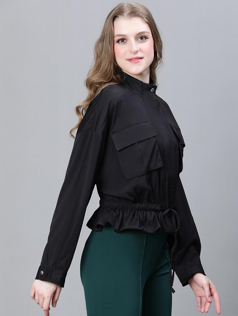 black solid peplum jacket - 20323101 - Standard Image - 1