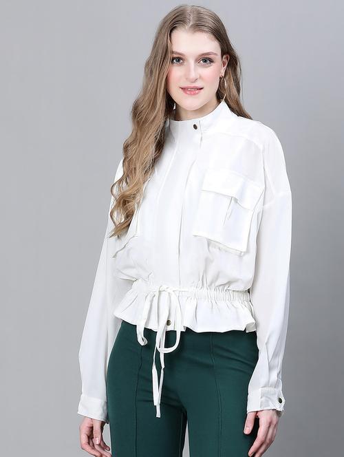 white solid peplum jacket - 20323102 - Standard Image - 0
