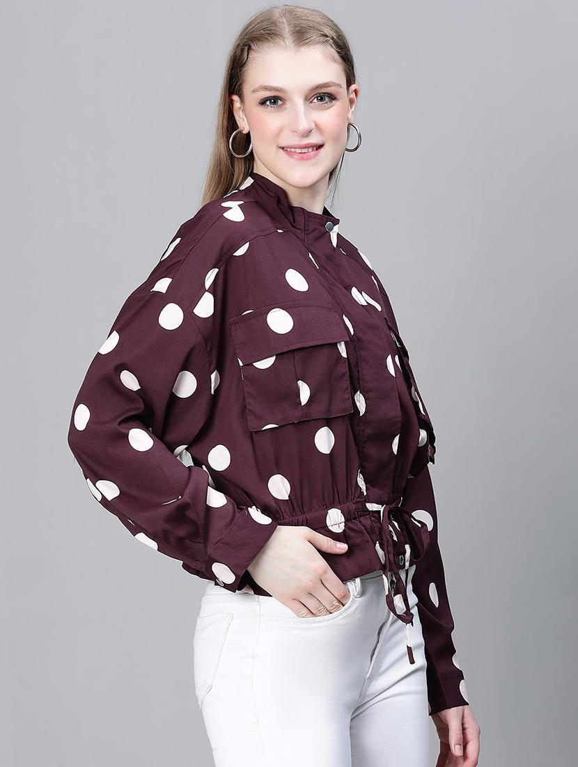 burgundy polka dots peplum jacket - 20323107 - Standard Image - 1