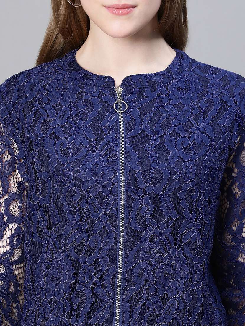 navy blue self design regular jacket - 20323109 -  Standard Image - 4