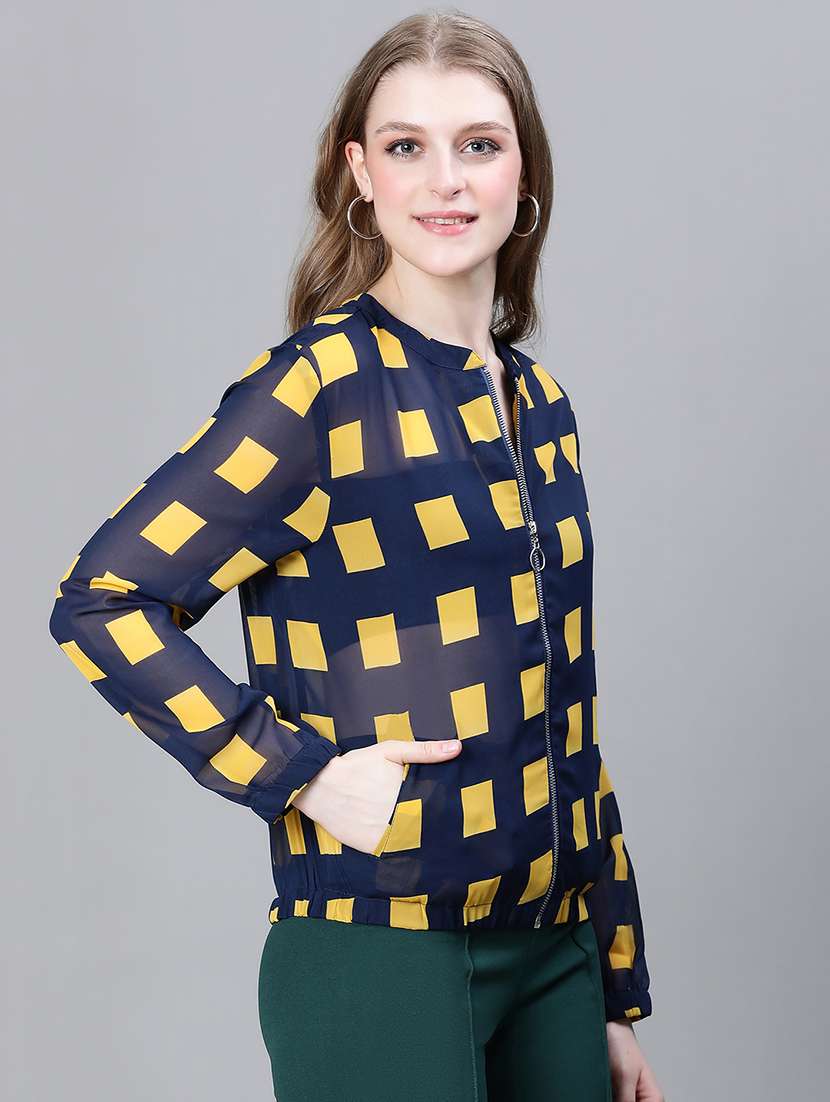 navy blue geometric print summer jacket  - 20323111 -  Standard Image - 1