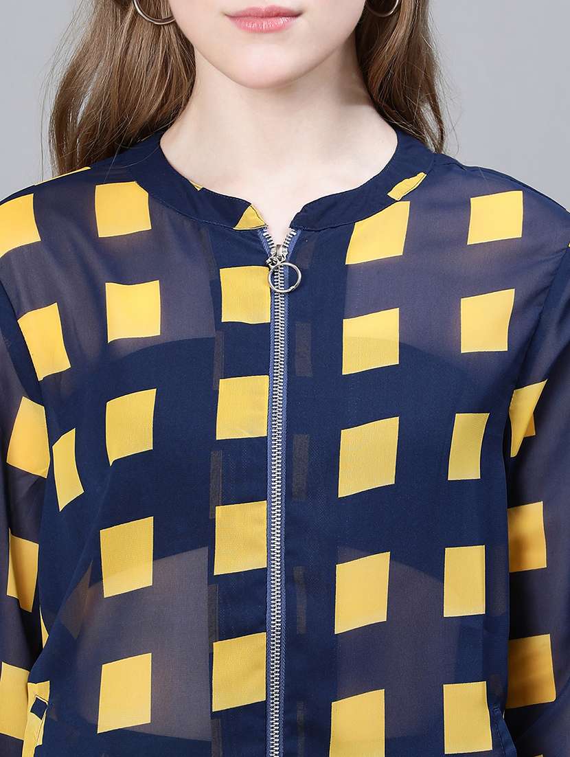 navy blue geometric print summer jacket  - 20323111 -  Standard Image - 4