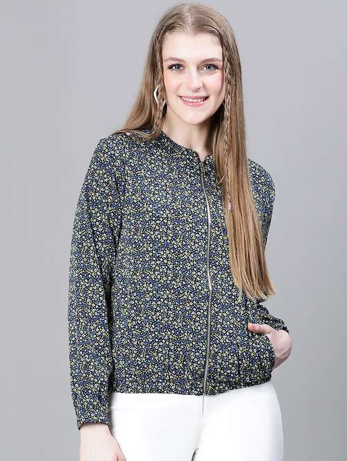 black floral print regular jacket - 20323116 - Standard Image - 0
