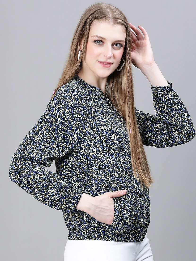 black floral print regular jacket - 20323116 - Standard Image - 1