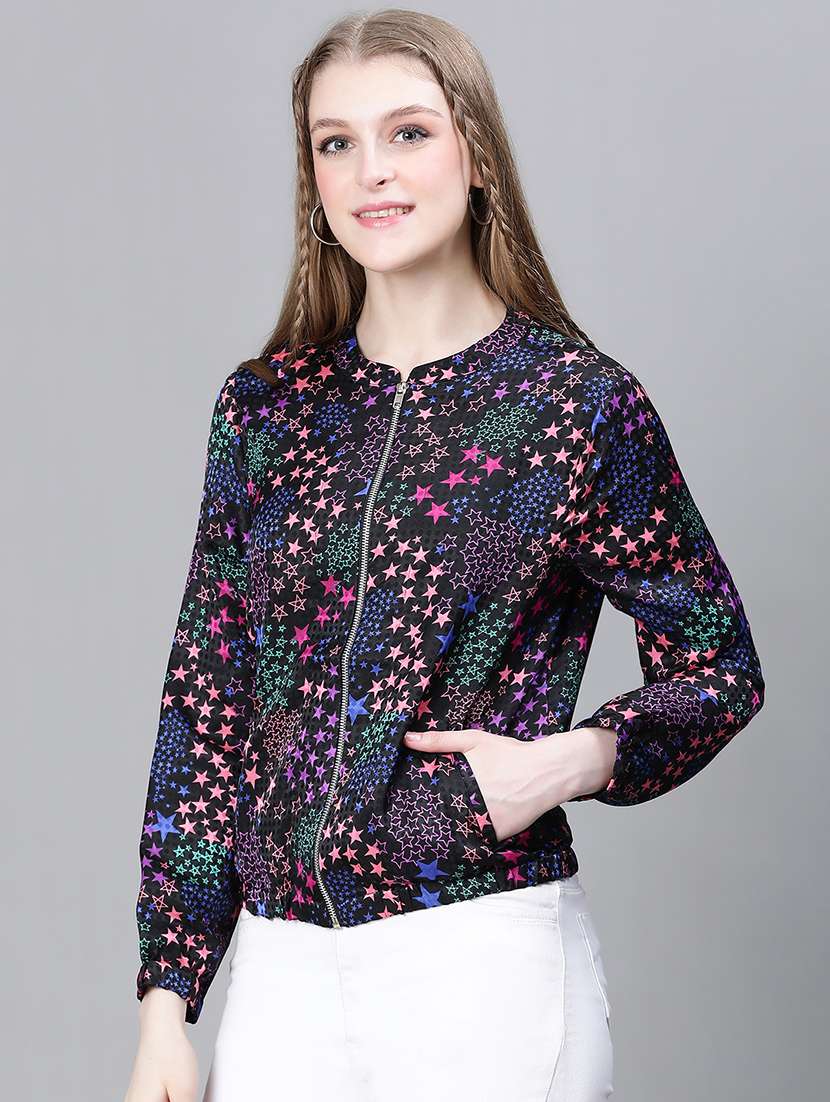 black graphic print regular jacket - 20323119 -  Standard Image - 1