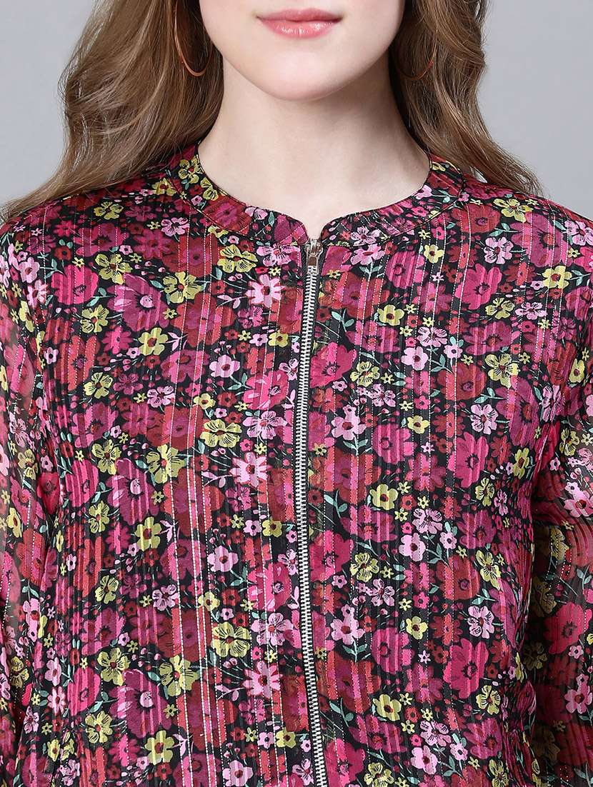 multi color floral print regular jacket - 20323123 -  Standard Image - 4