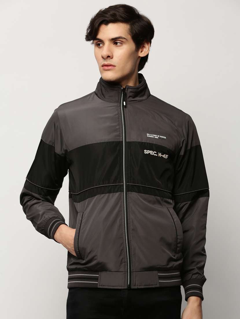 grey nylon bomber jacket