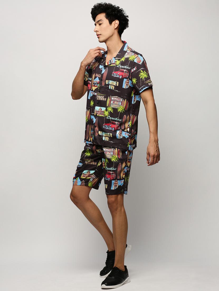 men black graphic cotton blend co-ord set - 20325302 -  Standard Image - 1