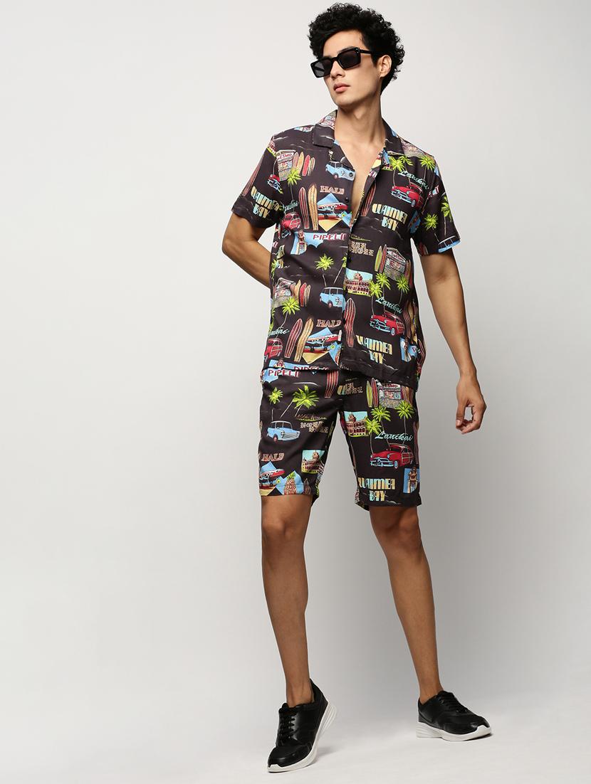 men black graphic cotton blend co-ord set - 20325302 - Standard Image - 4