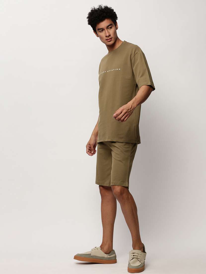men olive typographic print co-ord set - 20325327 -  Standard Image - 1