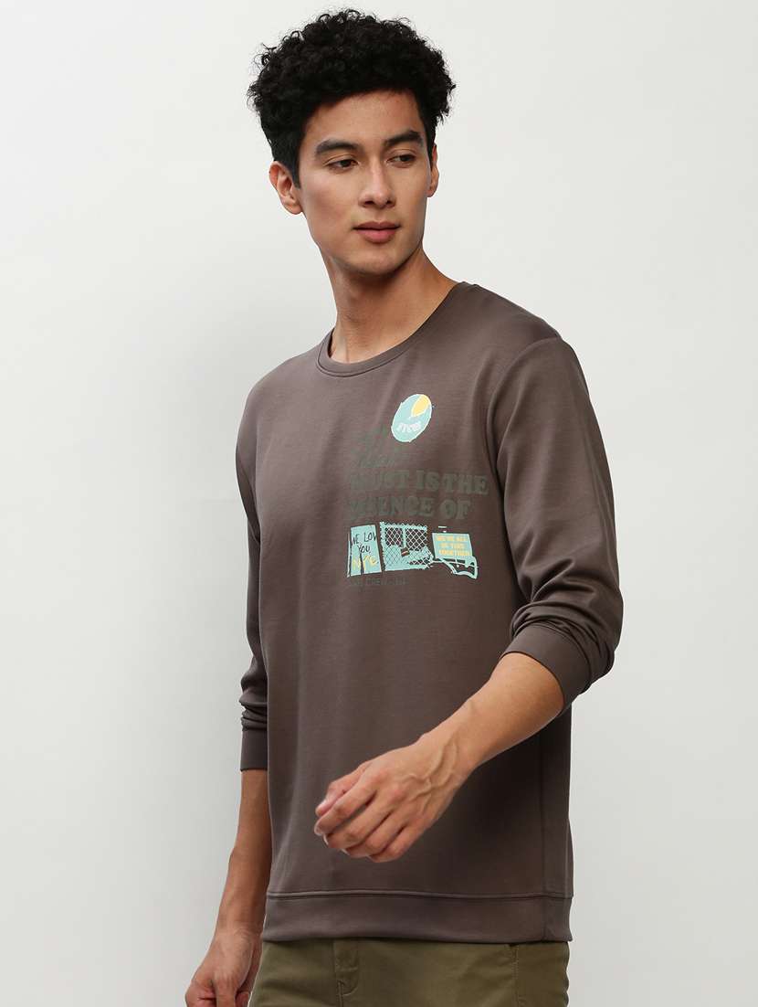 men brown graphic print cotton regular sweatshirt - 20325367 -  Standard Image - 1