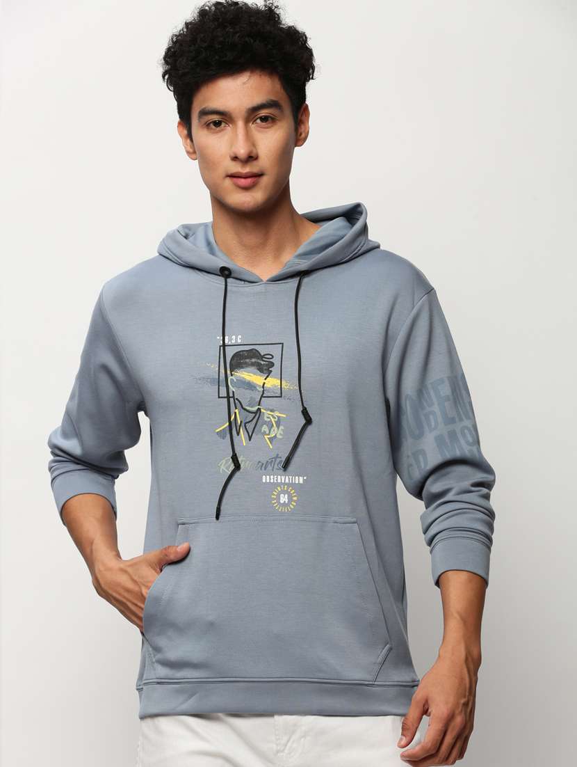 men blue cotton regular sweatshirt