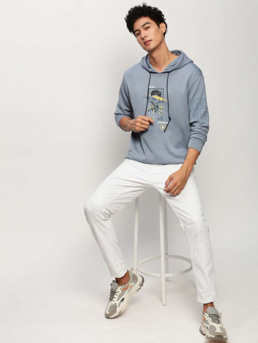 men blue cotton regular sweatshirt - 20325399 -  Standard Image - 4