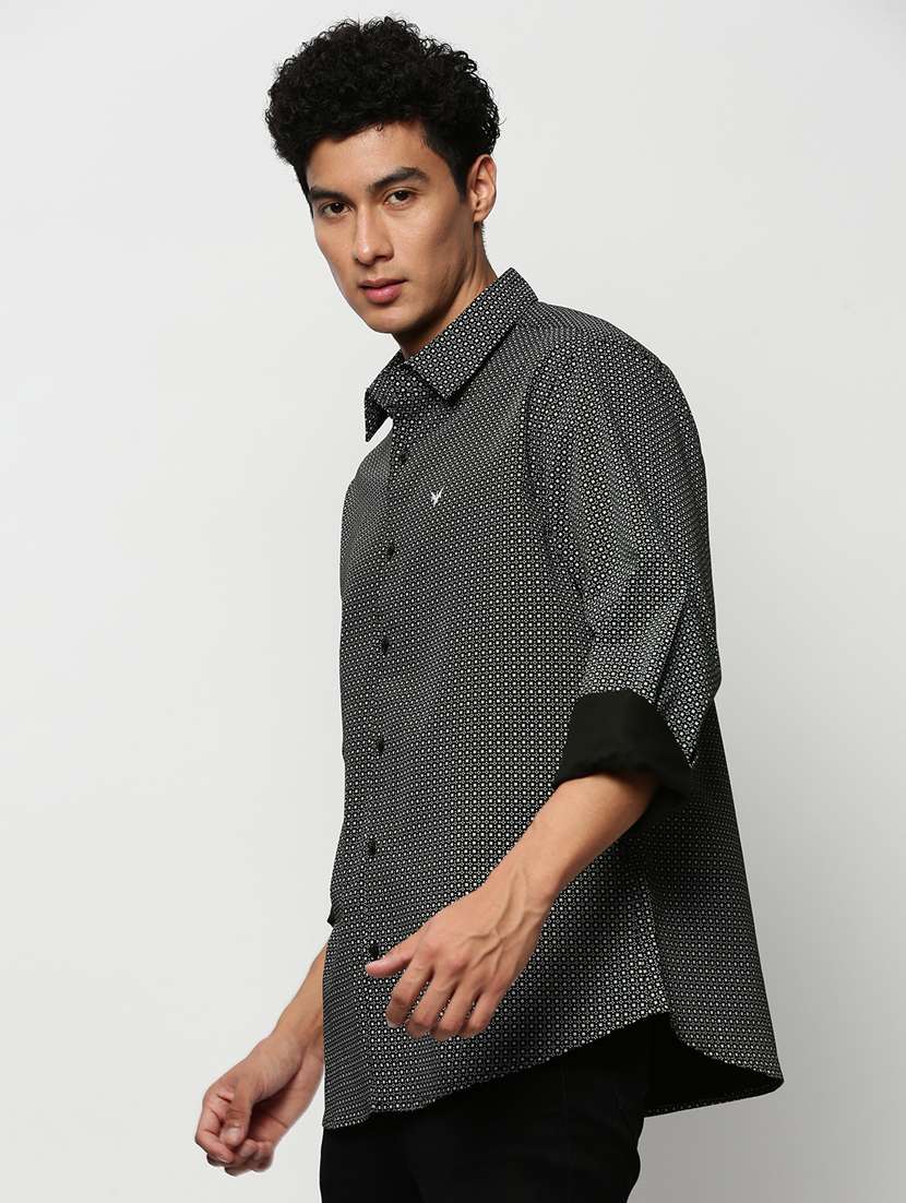 mens micro print casual shirt - 20325427 -  Standard Image - 1