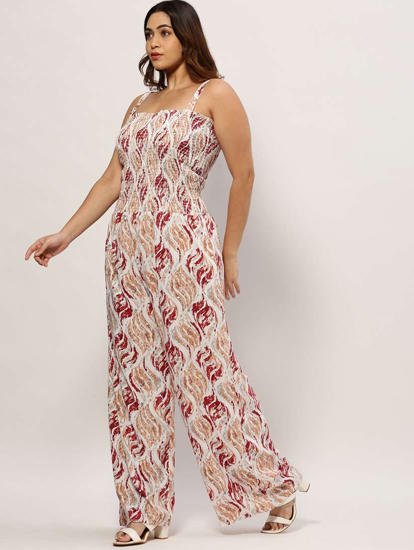 white printed full leg jumpsuit with shrug - 20325542 -  Standard Image - 1
