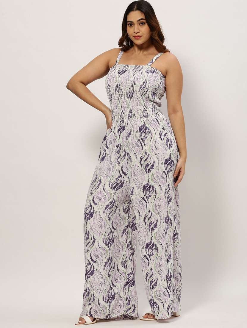 white printed full leg jumpsuit with shrug - 20325543 -  Standard Image - 1