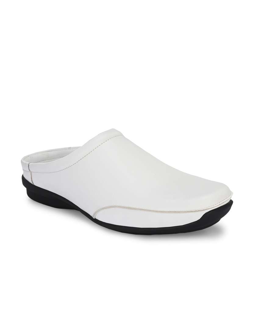 men solid white slip on mule