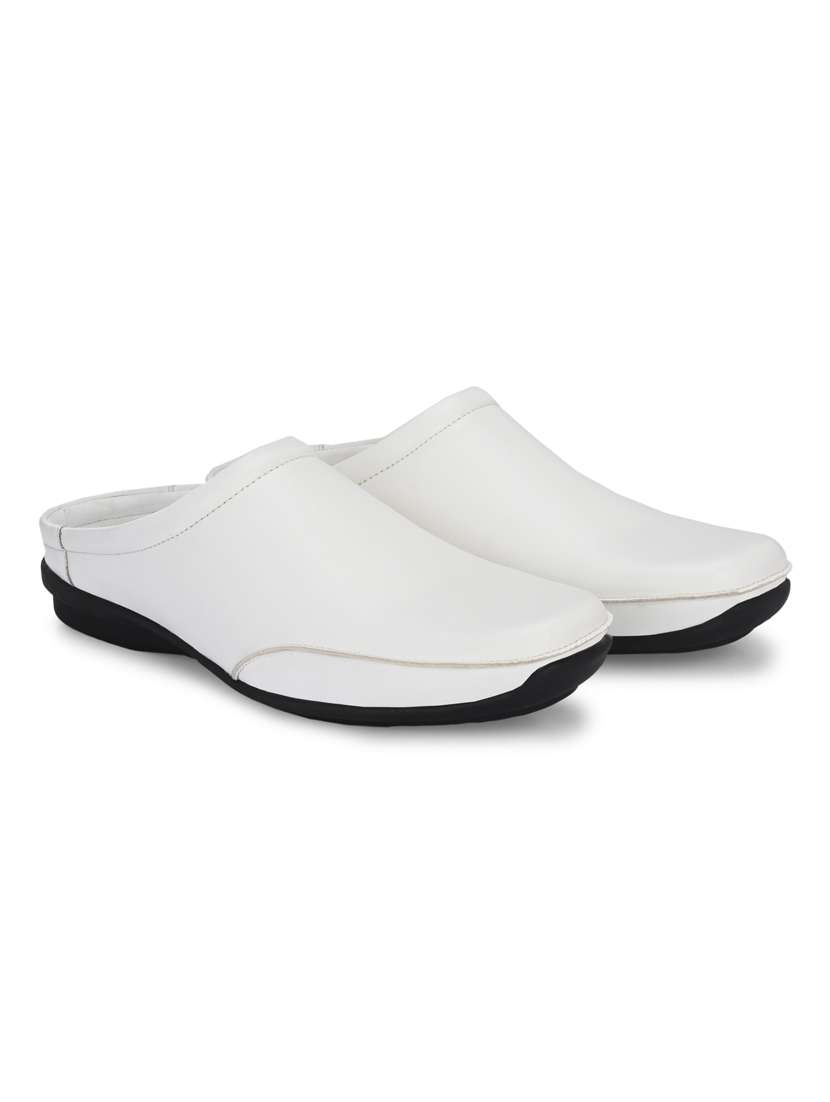 men solid white slip on mule - 20325581 - Standard Image - 1