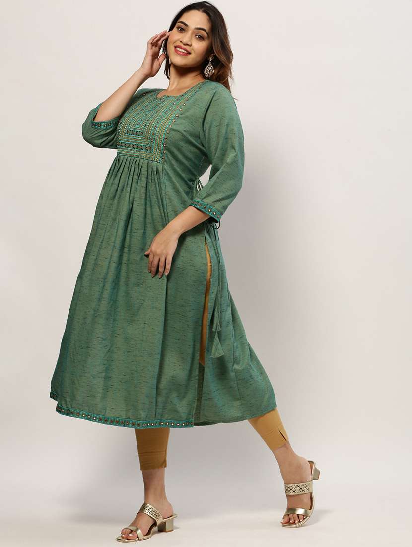 green colored a-line kurta - 20325594 -  Standard Image - 1