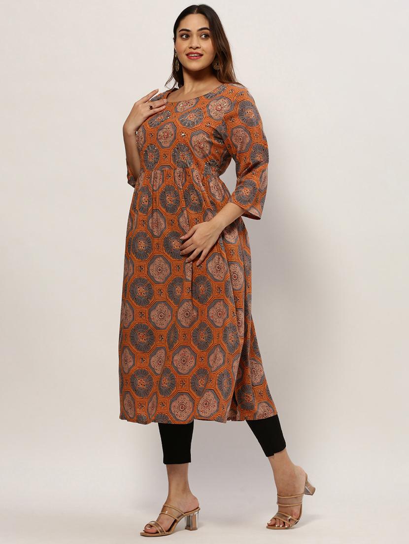 brown colored a-line kurta - 20325595 -  Standard Image - 1