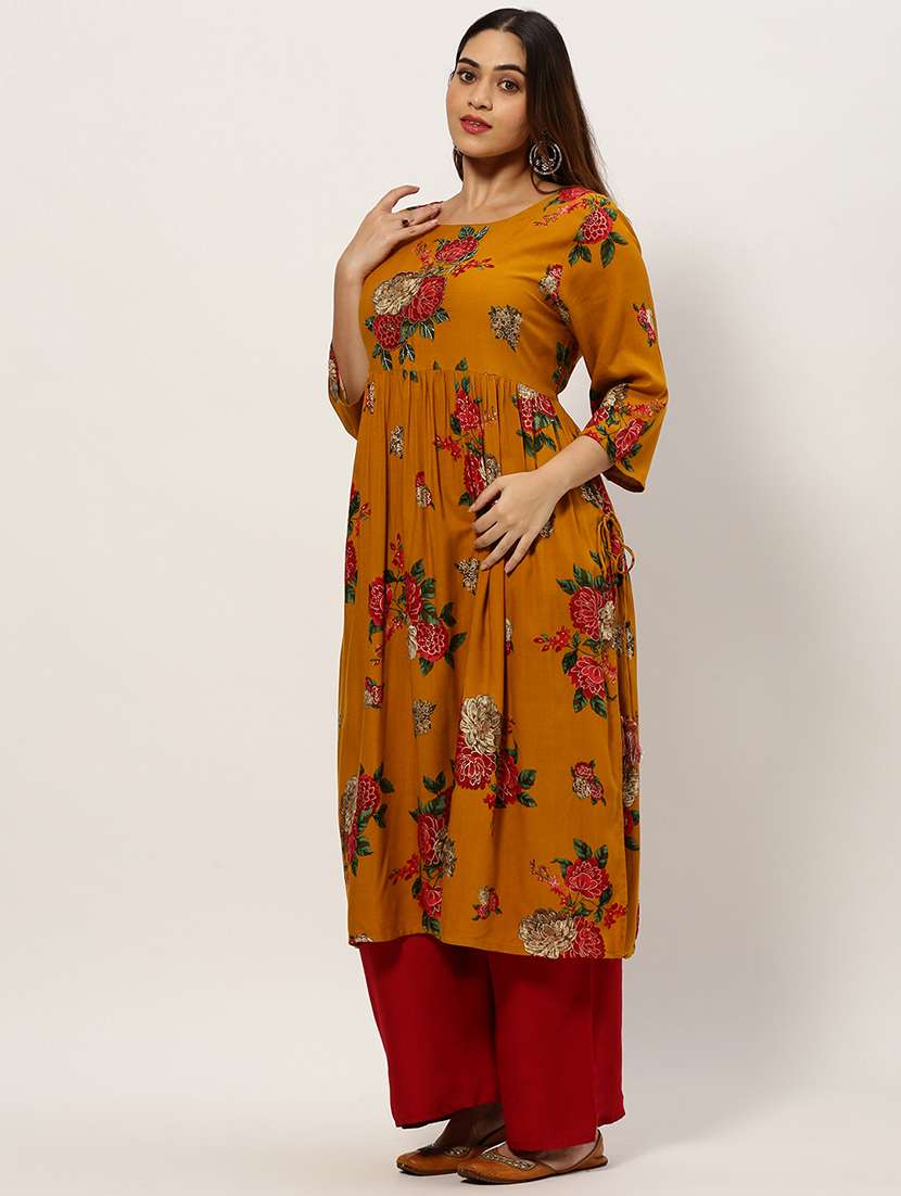 mustard colored a-line kurta - 20325600 -  Standard Image - 1